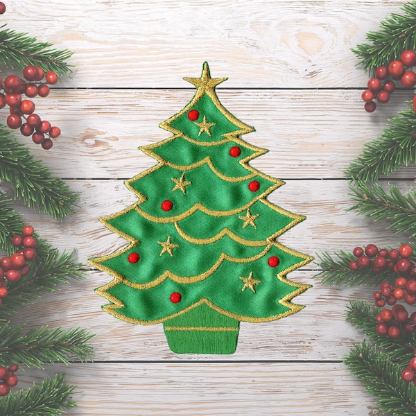 Christmas Tree Iron On Patch - Embroidered Christmas Tree Iron On Patch Applique - FREE SHIPPING