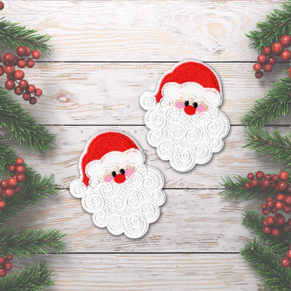 Santa Claus Face Patches (2 Pack) Christmas Embroidered Iron On Patch Appliques