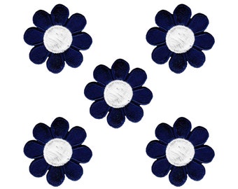 Cute Daisy Flower Floral (5-Pack) Iron On Patch – Navy - FREE SHIPPING