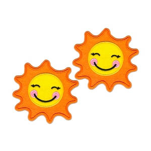 Happy Sun (2-Pack) Embroidered Iron on Patch Applique - FREE SHIPPING