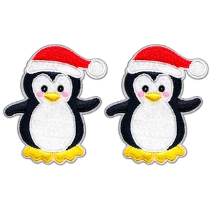 Penguin Patches (2-Pack) Christmas Embroidered Iron On Patch Applique