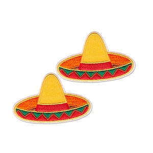 Puede incluir: Dos parches bordados para planchar de sombreros amarillos, rojos y verdes.