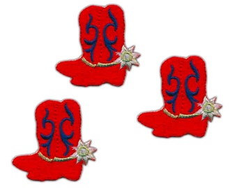Boots Patches (3-Pack) Western Embroidered Iron on Patch Appliques