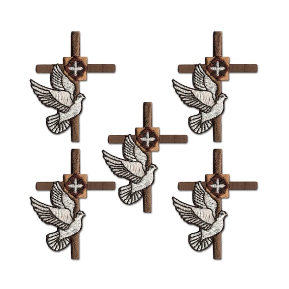 Cross with White Dove 5-Pack Religious Embroidered Iron On Patch Applique