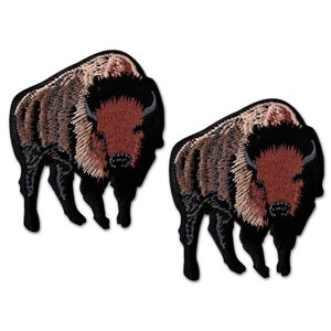 Buffalo Bison Patches (2-Pack) Western Embroidered Iron on Patch Appliques
