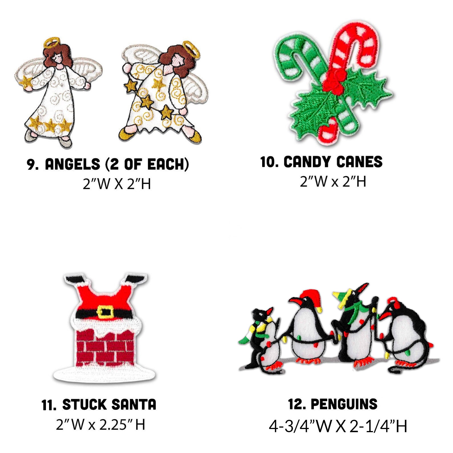 Christmas Patches | Iron On Embroidered Appliques - Embellishments for Clothing, Jackets, Backpacks, and Decorations - FREE SHIPPING