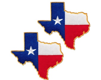 Toppe con contorno dello stato del Texas (confezione da 2) Bandiera americana ricamata con ferro sulle applicazioni di toppe - SPEDIZIONE GRATUITA
