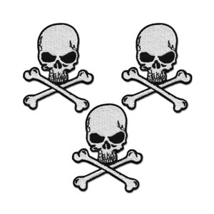 Skull and Crossbones Patches (3-Pack) Skull Embroidered Iron On Patch Appliques - FREE SHIPPING