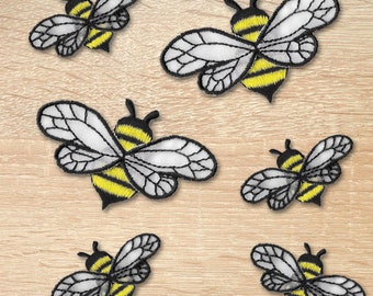 Bee Patches with Chiffon Wings (5 Pack) Insect Embroidered Iron on Patch Appliques - FREE SHIPPING