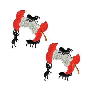 Ants with Apple Core Embroidered (2-Pack) Iron-on Patch- FREE SHIPPING