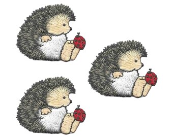 Cute Hedgehog Patch with a Ladybug on its Toes (3-Pack) Iron on Patch - FREE SHIPPING