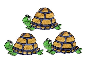 Turtle Patches (3-Pack) Cute Little Tortoise Embroidered Iron on Patch Appliques - FREE SHIPPING
