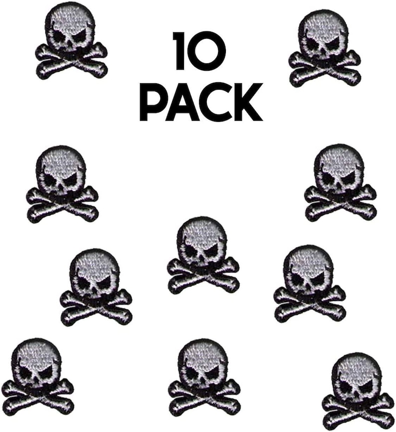 Accessories Hats Pants Jackets - FREE SHIPPING Tiny Skull /& Crossbones Iron On Patch 10 Pack Sew on to Clothing Uniforms Backpacks
