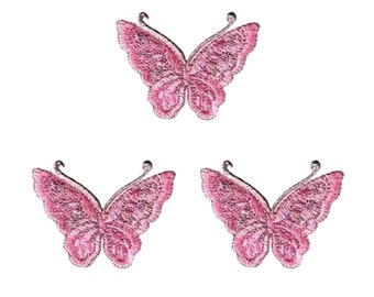 Gold Thread Butterfly (3-Pack)Iron On Patch: Pink - Free Shipping