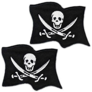 Skull & Swords Pirate Flag Patches (2-Pack) Halloween Embroidered Iron On Patch - FREE SHIPPING
