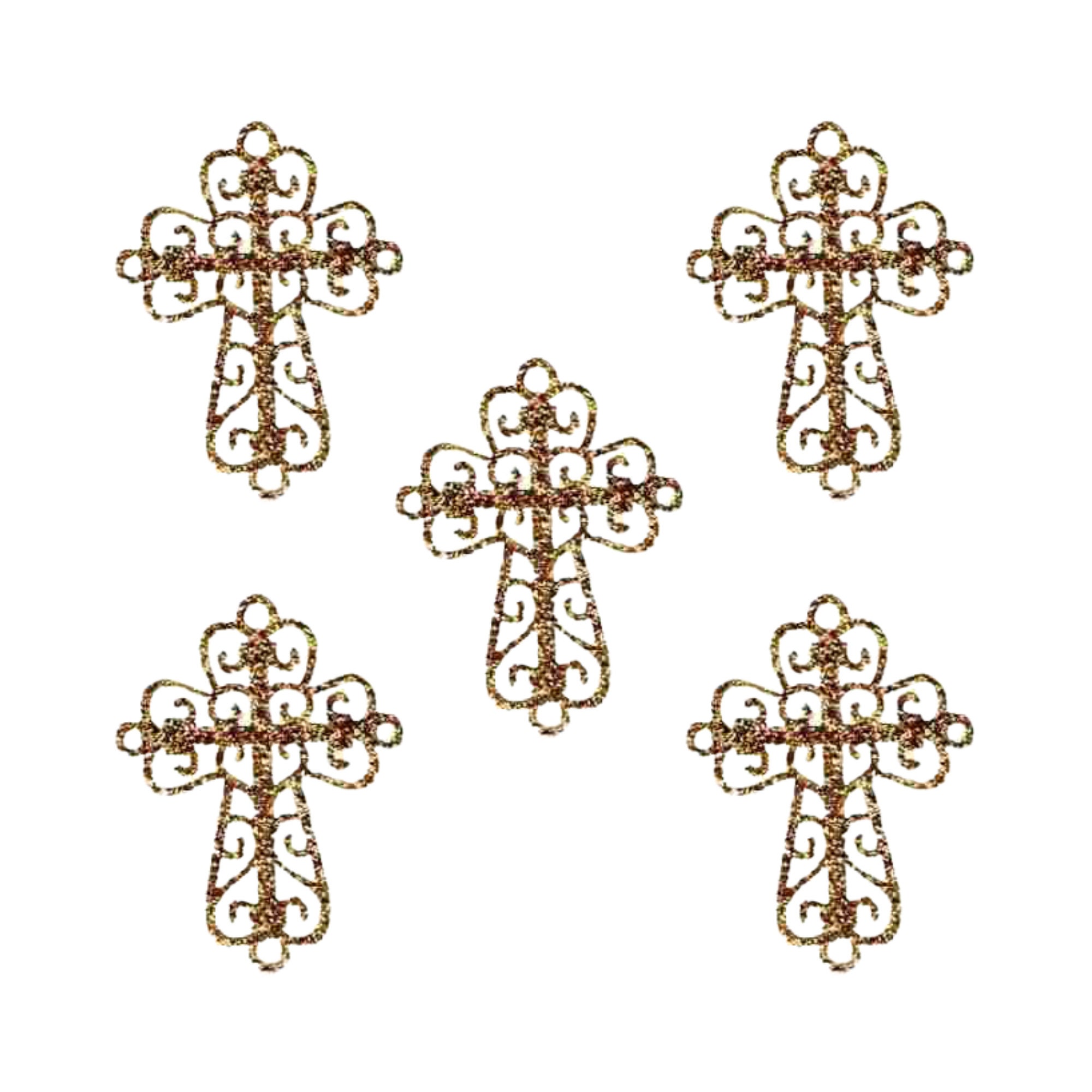 Gold Cross Patches (5-Pack) Religious Embroidered Iron On Patch Applique