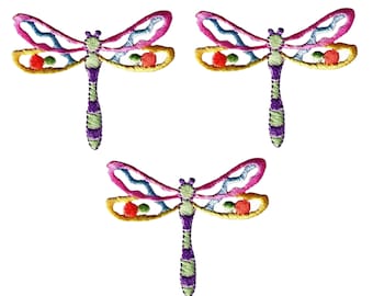 Toppe libellula (confezione da 3) termoadesive ricamate con insetti - SPEDIZIONE GRATUITA
