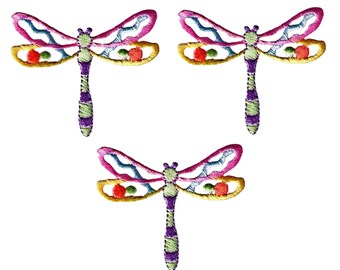 Libelle Aufnäher (3er Pack) Insekt gestickt Bügelbild Applikationen - KOSTENLOSER VERSAND