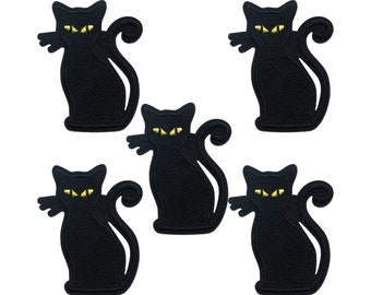 Black Cat Patches (5-Pack) Halloween Embroidered Iron On Patch Appliques