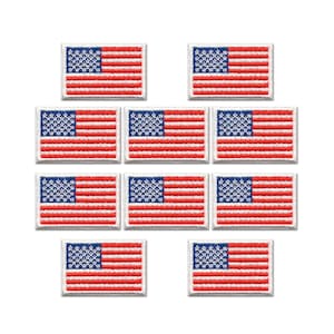 Small American Flag Patch, 1&quot; Tall Iron On Applique (10-Pack) - FREE SHIPPING