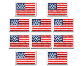 Small American Flag Patch, 1" Tall Iron On Applique (10-Pack) - FREE SHIPPING