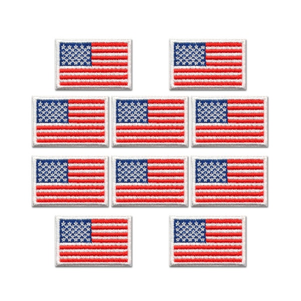 Small American Flag Patch, 1" Tall Iron On Applique (10-Pack) - FREE SHIPPING