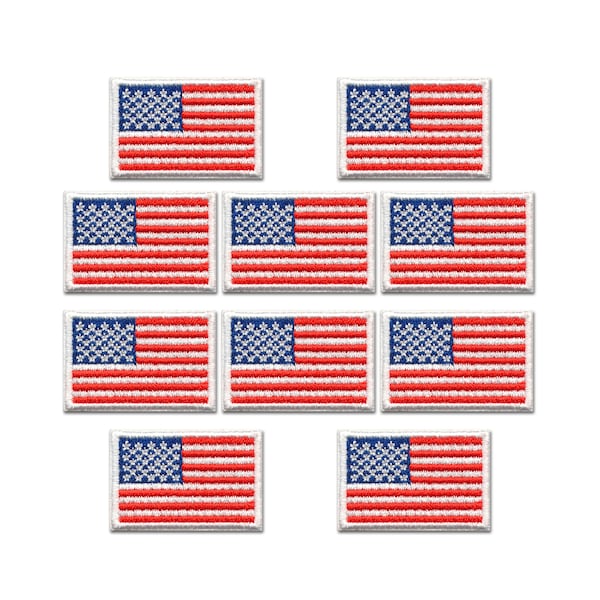 Small American Flag Patch, 1" Tall Iron On Applique (10-Pack) - FREE SHIPPING