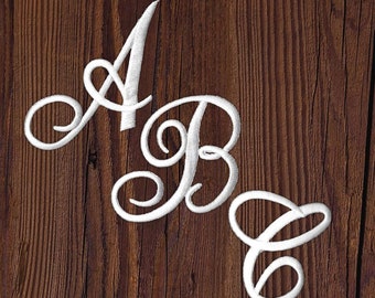 Monogram Letters Embroidered Iron On Patch Appliques - Black, Red, & White Cursive Initials