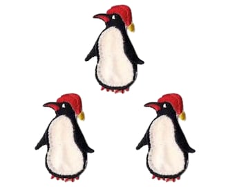 Penguin with Red Hat Patches (3-Pack) Christmas Embroidered Iron on Patch Applique