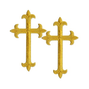 Gold Cross Patches (2-Pack) Religious Embroidered Iron On Patch Appliques
