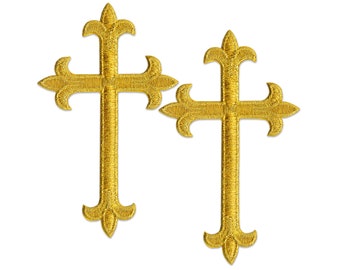 Toppe con croce dorata (confezione da 2) Applicazioni religiose ricamate con ferro su toppe