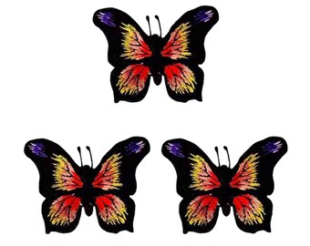 Mariposa negra, amarilla y naranja (paquete de 3) Parche termoadhesivo - ENVÍO GRATIS