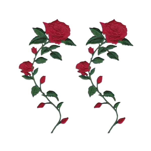 Roses on Stem Patches (2-Pack) Floral Embroidered Iron On Patch - Right Facing