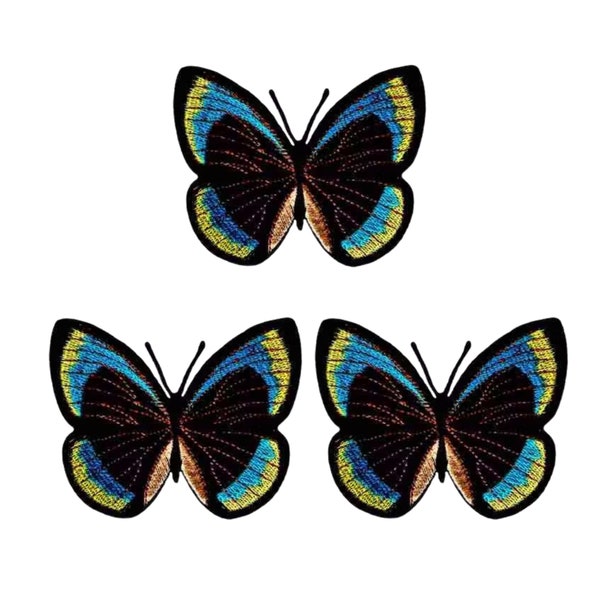Teal, Black, Yellow Butterfly (3 Pack) Iron On Patch- FREE SHIPPING