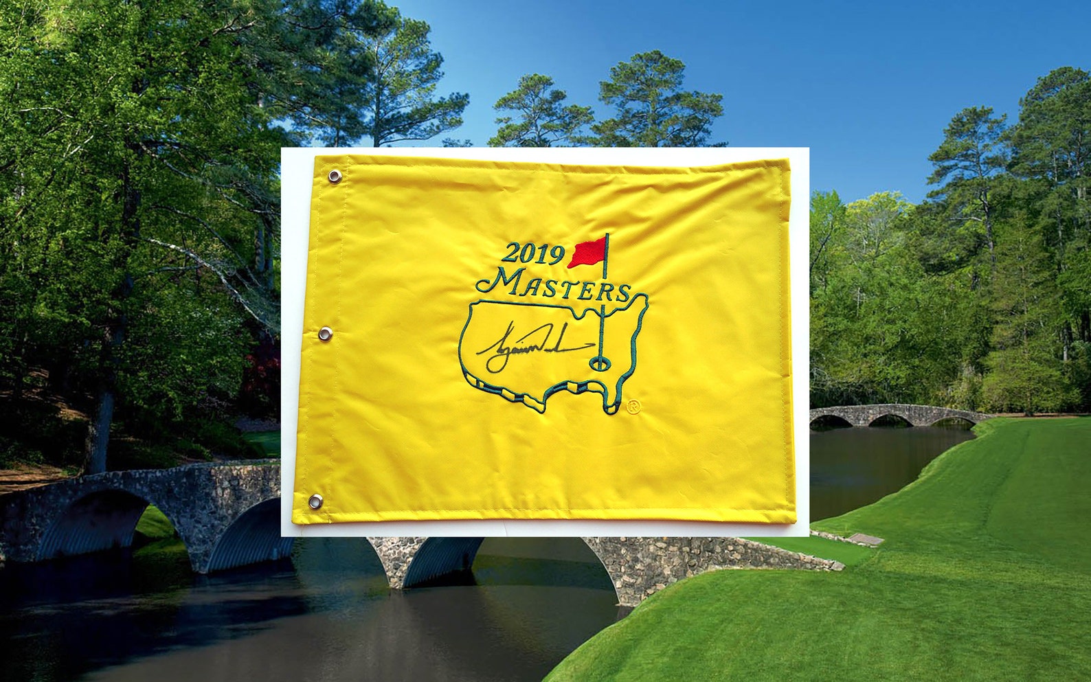 Tiger Woods Masters 2019 Golf flag signed with proof Etsy
