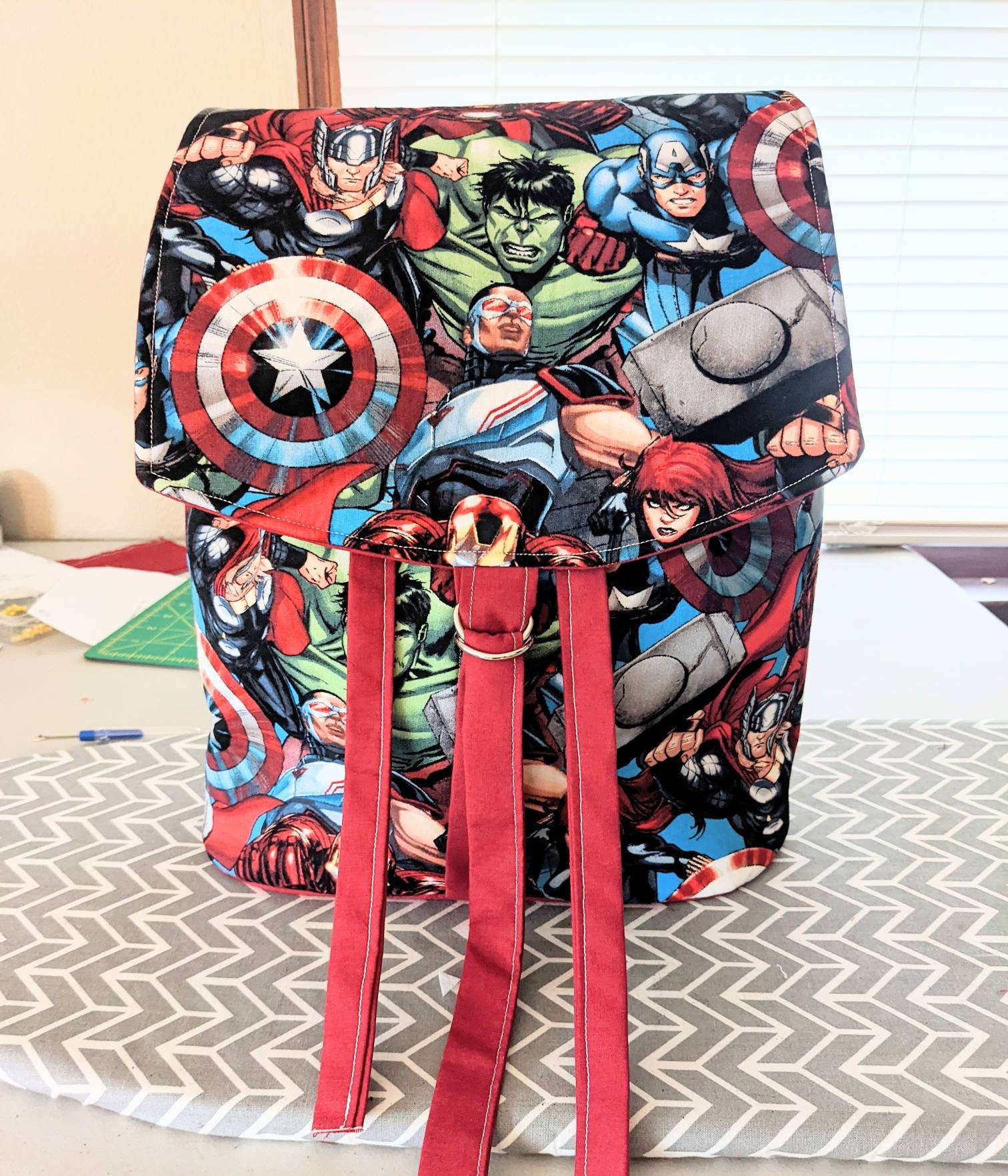 Handmade Marvel Avengers themed drawstring backpack with | Etsy