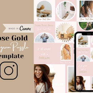 12 Editable Rose Gold Instagram Templates | Instagram Marketing Templates |  Business Instagram Canva Templates | Instagram Puzzle | Canva