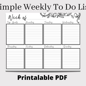 Weekly Planner Printable To Do List | Black and White To Do List | Minimalist To Do List | Printable PDF Template | Digital Template