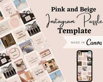 18 Pink and Beige Instagram Puzzle Template | Instagram Puzzle Template | Instagram Template | Pink and Beige | Social Media Template