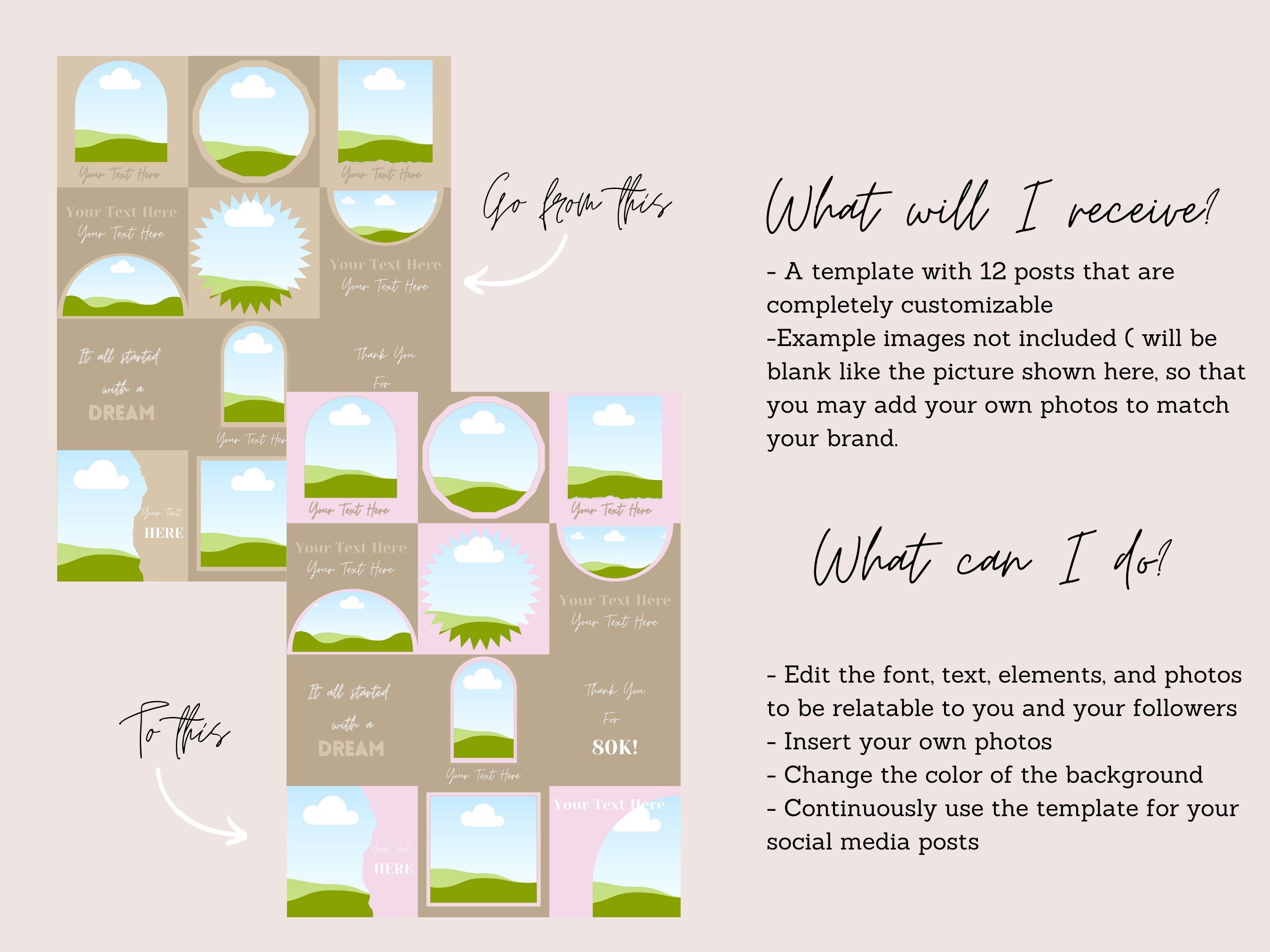 12 Editable Boho Instagram Templates | Instagram Marketing Templates ...