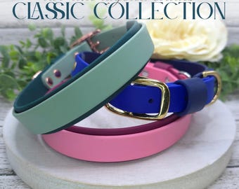 Custom Classic Buckle Two Tone Dog Collar, Waterproof BioThane®