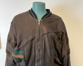 1980s Leather and Wool Bomber Jacket By Fatigue Leathers UK 44