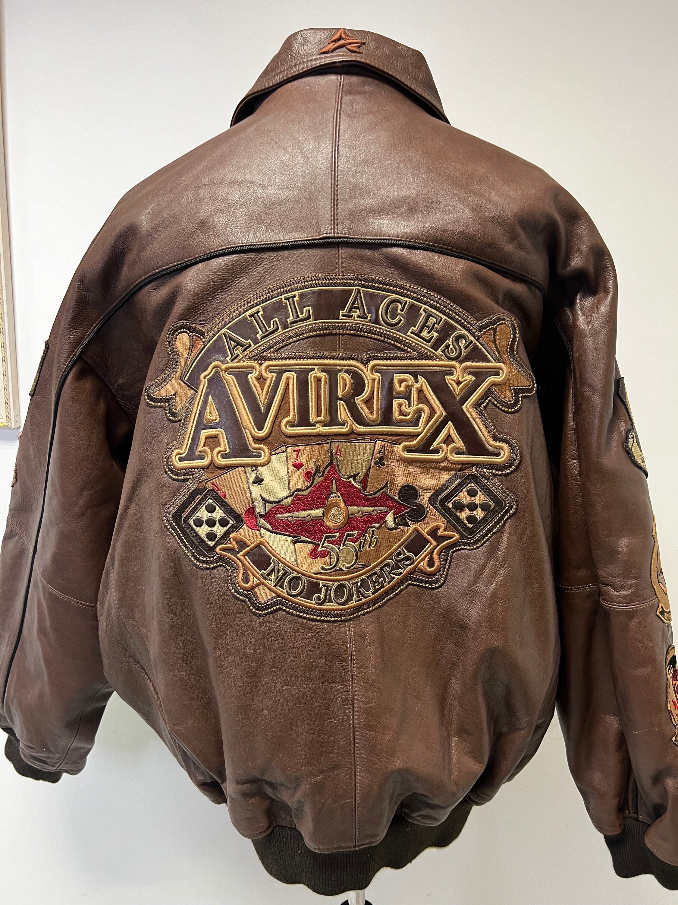 Vintage 90s, Avirex, Brown Leather Jacket, All Aces, No Jokers, Size L - Etsy Vintage 90s, Avirex, Brown Leather Jacket, All Aces, No Jokers, Size L - Etsy
