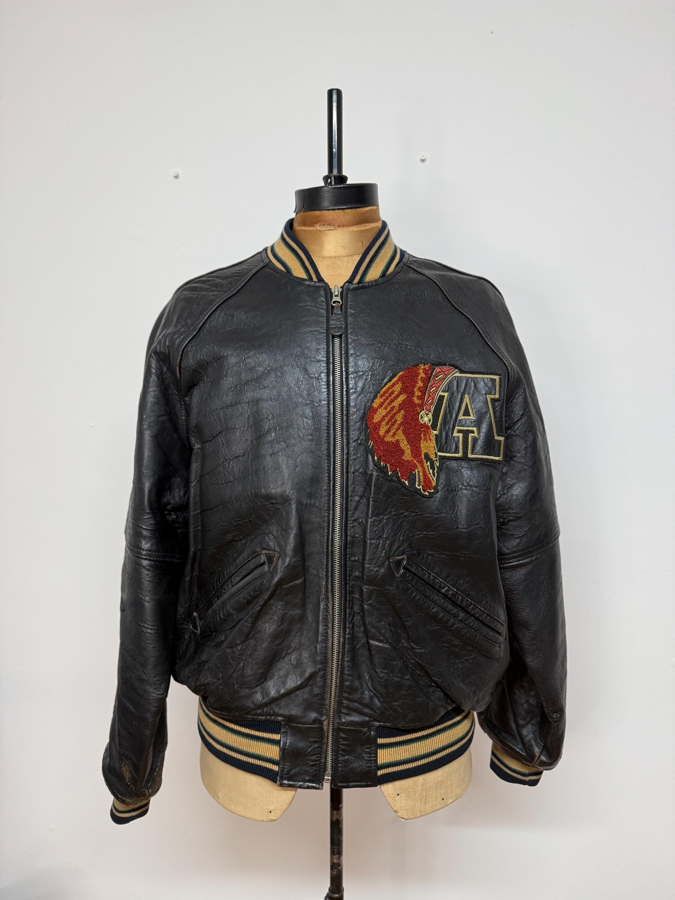Vintage 80s, Avirex, Black Leather Jacket, All Tomahawks Avirex 
