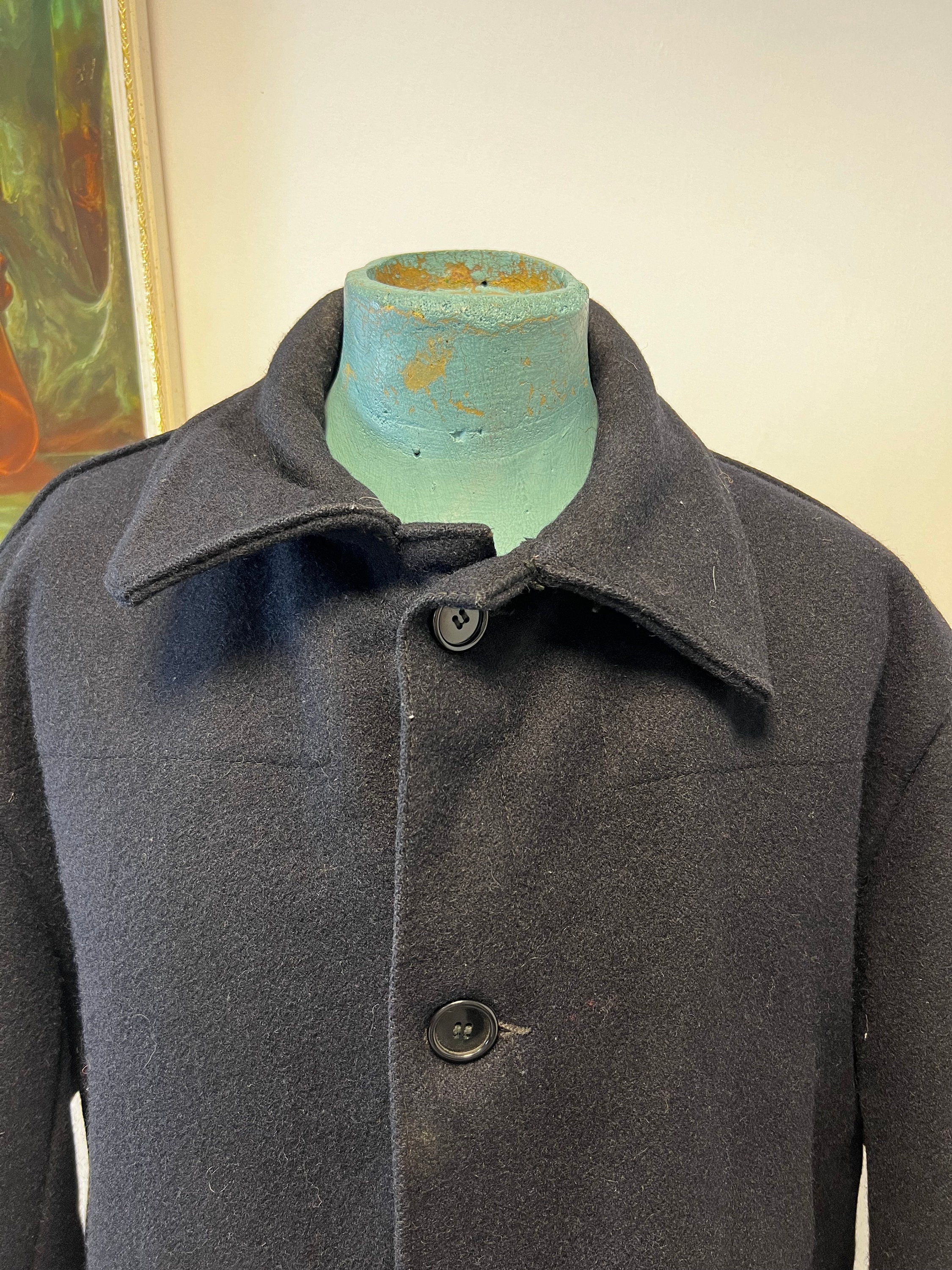 1960s 70s Vintage Navy Blue Wool Donkey Jacket by Arthur Miller