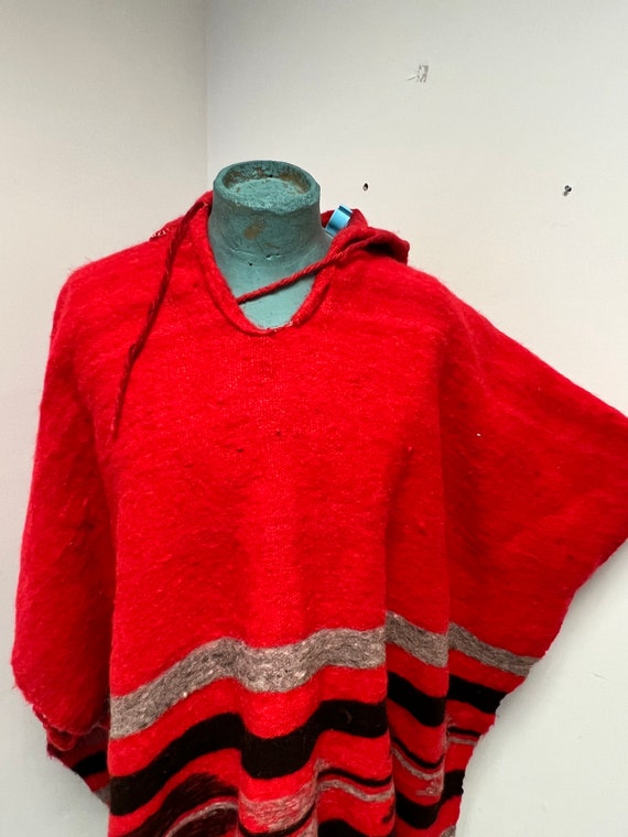 Vintage Unisex, South American Wool,  Hooded Ponc… - image 2