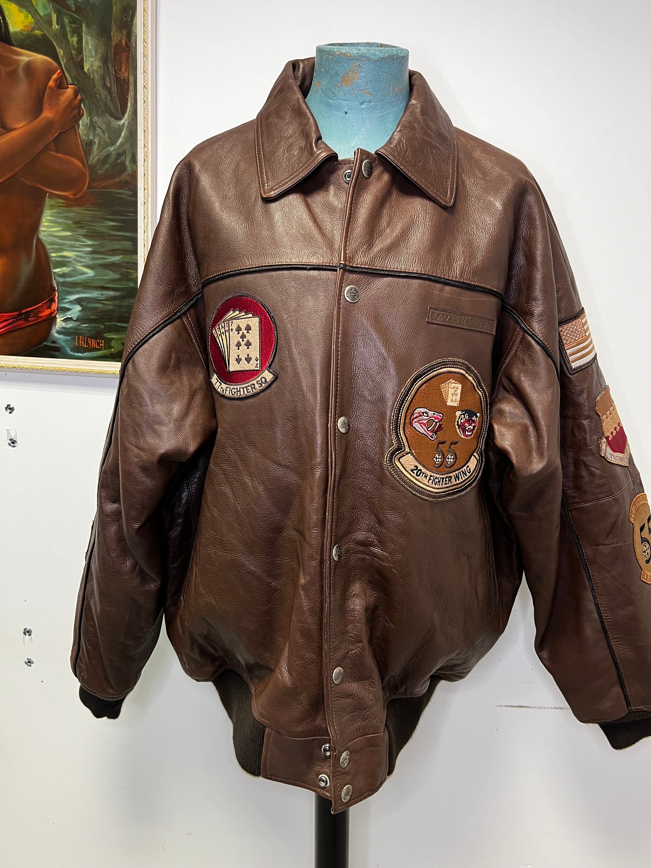 Vintage 90s, Avirex, Brown Leather Jacket, All Aces, No