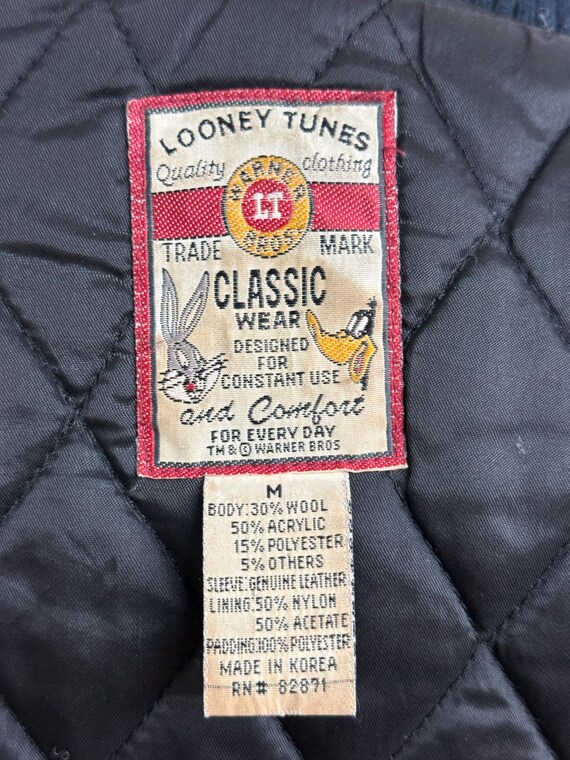 Vintage Looney Tunes Varsity Jacket: Bugs Bunny, Leather Sleeves