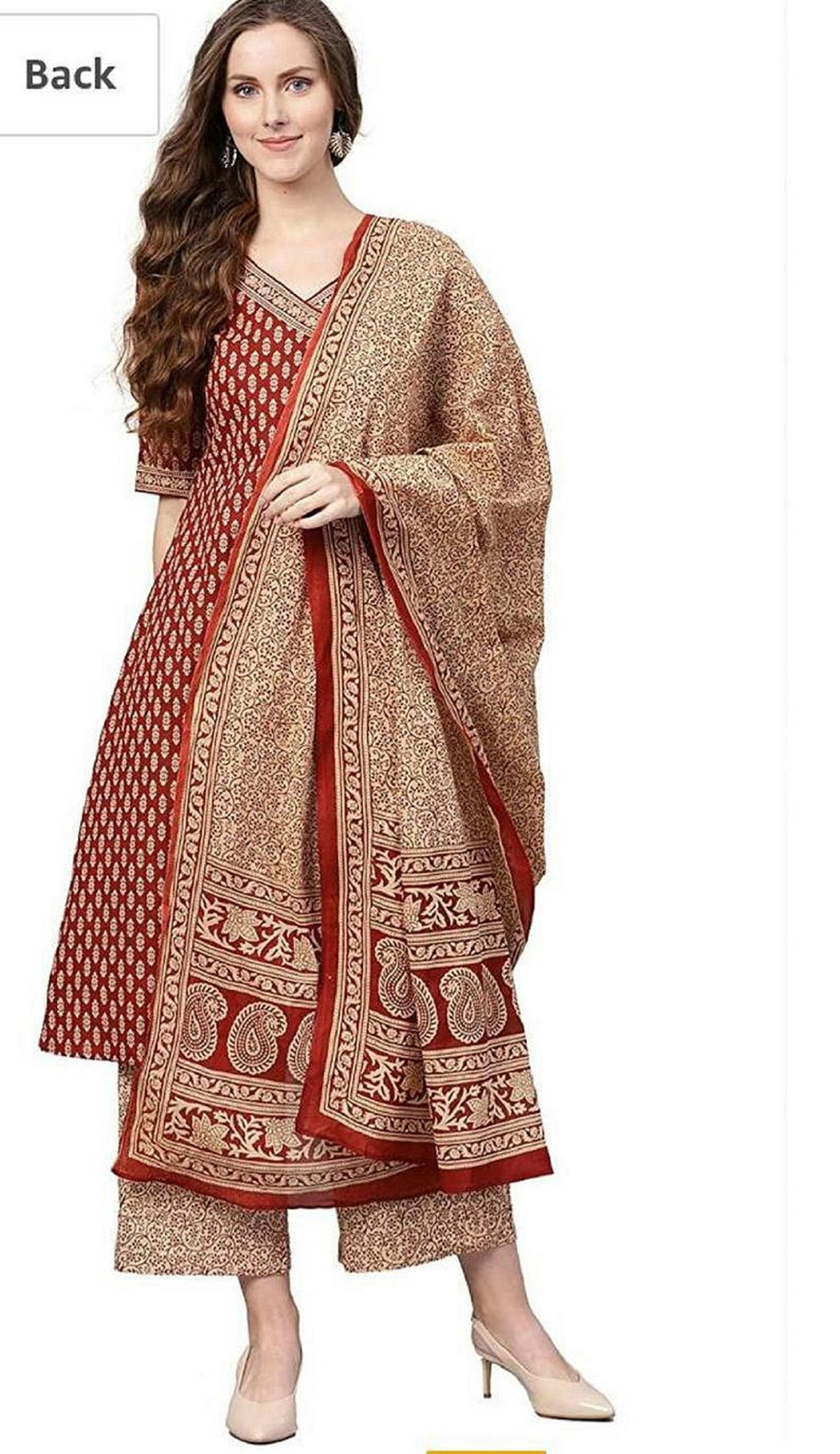 Indian Bollywood Designer Stylish Printed Green Kurti And Palazzo With Dupatta Set Special For Women /& Girls.Free Express Shipping In USAUK