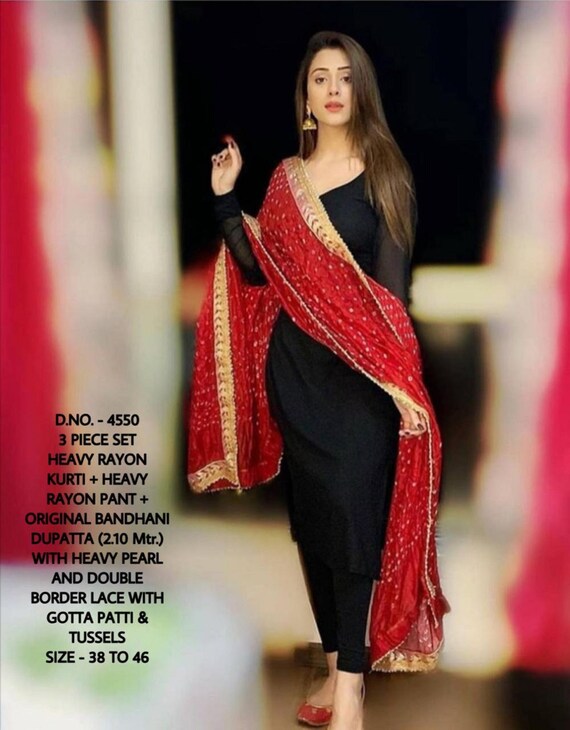 black kurti with heavy dupatta